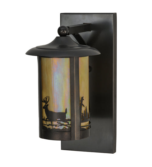 Meyda Lighting Fulton 8" Craftsman Brown Deer Creek Solid Mount Wall Sconce With Beige Iridescent Shade Glass