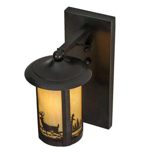 Meyda Lighting Fulton 8" Craftsman Brown Deer Creek Solid Mount Wall Sconce With Beige Iridescent Shade Glass