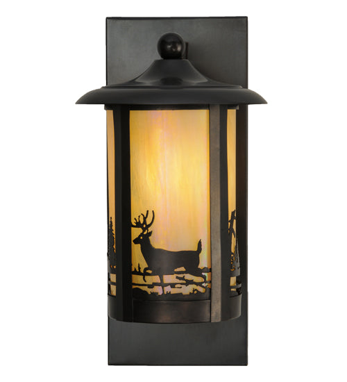 Meyda Lighting Fulton 8" Craftsman Brown Deer Creek Solid Mount Wall Sconce With Beige Iridescent Shade Glass