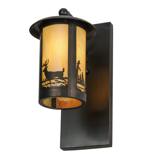 Meyda Lighting Fulton 8" Craftsman Brown Deer Creek Solid Mount Wall Sconce With Beige Iridescent Shade Glass