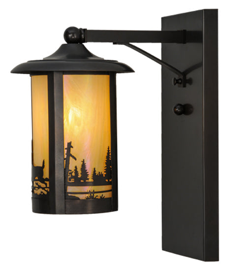 Meyda Lighting Fulton 8" Craftsman Brown Deer Creek Solid Mount Wall Sconce With Beige Iridescent Shade Glass