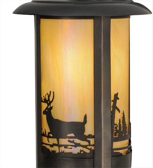 Meyda Lighting Fulton 8" Craftsman Brown Deer Creek Solid Mount Wall Sconce With Beige Iridescent Shade Glass