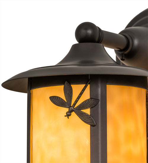 Meyda Lighting Fulton 8" Craftsman Brown Dragonfly Solid Mount Wall Sconce With Beige Shade Glass