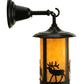 Meyda Lighting Fulton 8" Craftsman Brown Elk Hanging Wall Sconce With Beige Art Shade Glass
