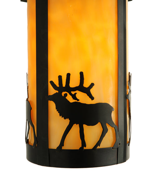 Meyda Lighting Fulton 8" Craftsman Brown Elk Hanging Wall Sconce With Beige Art Shade Glass