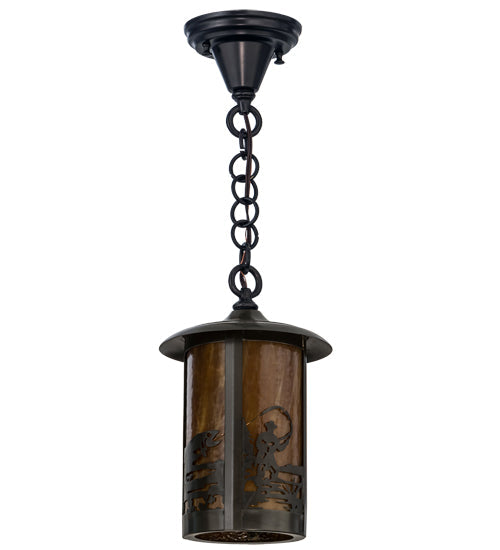 Meyda Lighting Fulton 8" Craftsman Brown Fly Fisherman Pendant Light With Honey Art Shade Glass