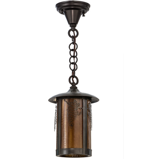 Meyda Lighting Fulton 8" Craftsman Brown Grapes Pendant Light With Honey Amber Art Shade Glass