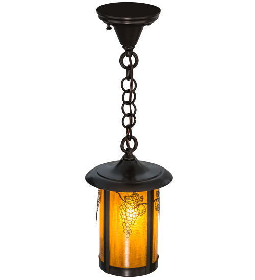 Meyda Lighting Fulton 8" Craftsman Brown Grapes Pendant Light With Honey Amber Art Shade Glass