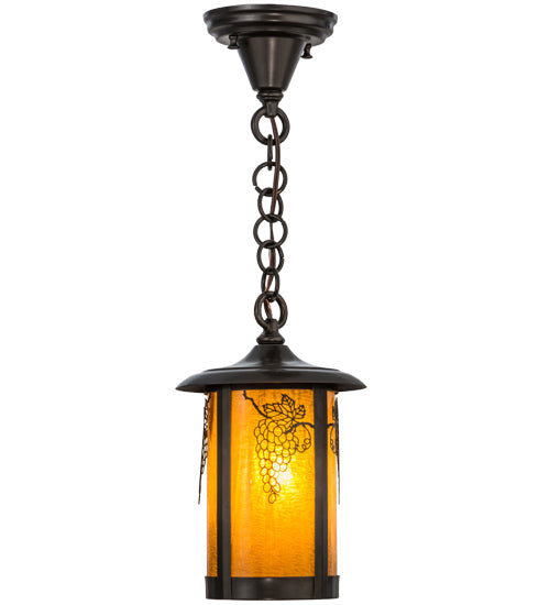 Meyda Lighting Fulton 8" Craftsman Brown Grapes Pendant Light With Honey Amber Art Shade Glass