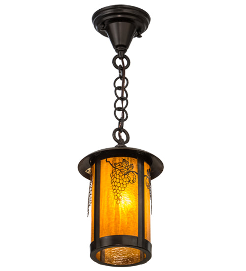 Meyda Lighting Fulton 8" Craftsman Brown Grapes Pendant Light With Honey Amber Art Shade Glass
