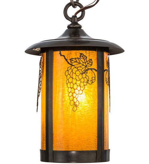 Meyda Lighting Fulton 8" Craftsman Brown Grapes Pendant Light With Honey Amber Art Shade Glass