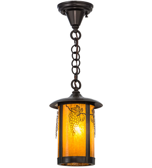 Meyda Lighting Fulton 8" Craftsman Brown Grapes Pendant Light With Honey Amber Art Shade Glass