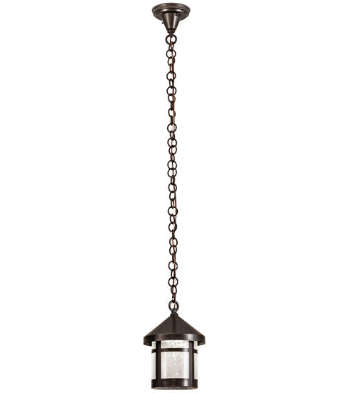 Meyda Lighting Fulton 8" Craftsman Brown Lantern Mini Pendant Light With Clear Seeded Shade Glass