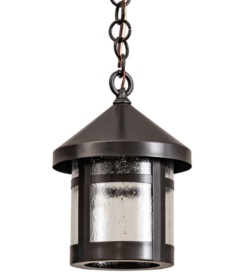 Meyda Lighting Fulton 8" Craftsman Brown Lantern Mini Pendant Light With Clear Seeded Shade Glass