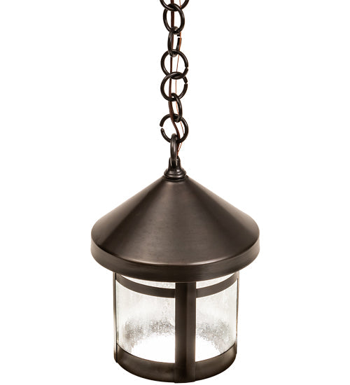 Meyda Lighting Fulton 8" Craftsman Brown Lantern Mini Pendant Light With Clear Seeded Shade Glass