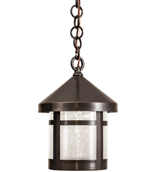 Meyda Lighting Fulton 8" Craftsman Brown Lantern Mini Pendant Light With Clear Seeded Shade Glass