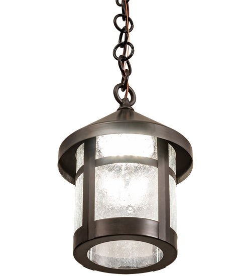 Meyda Lighting Fulton 8" Craftsman Brown Lantern Mini Pendant Light With Clear Seeded Shade Glass