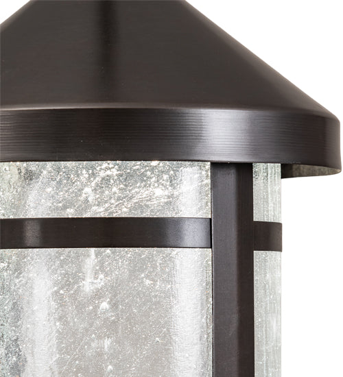 Meyda Lighting Fulton 8" Craftsman Brown Lantern Mini Pendant Light With Clear Seeded Shade Glass