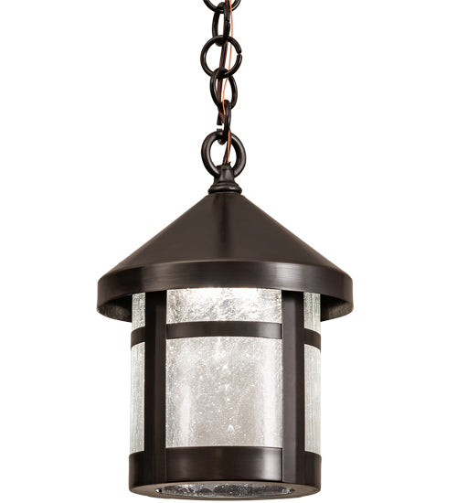 Meyda Lighting Fulton 8" Craftsman Brown Lantern Mini Pendant Light With Clear Seeded Shade Glass