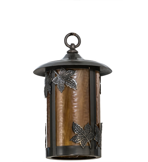 Meyda Lighting Fulton 8" Craftsman Brown Maple Leaf Pendant Light With Honey Art Shade Glass