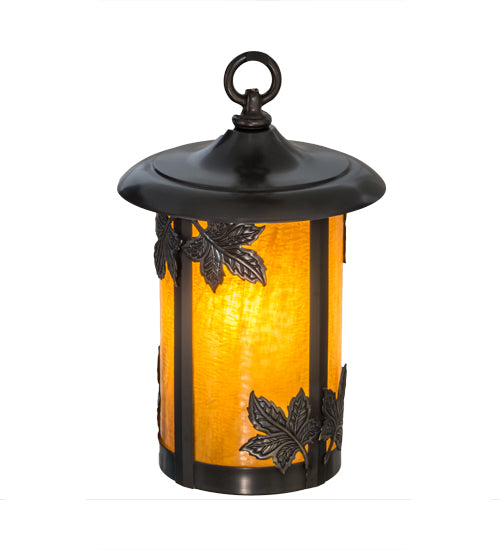 Meyda Lighting Fulton 8" Craftsman Brown Maple Leaf Pendant Light With Honey Art Shade Glass