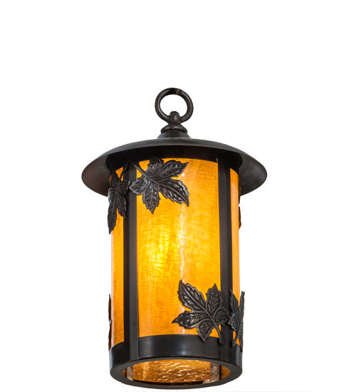 Meyda Lighting Fulton 8" Craftsman Brown Maple Leaf Pendant Light With Honey Art Shade Glass