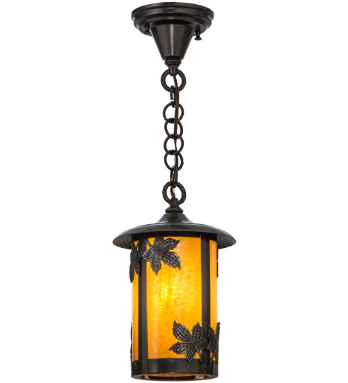 Meyda Lighting Fulton 8" Craftsman Brown Maple Leaf Pendant Light With Honey Art Shade Glass