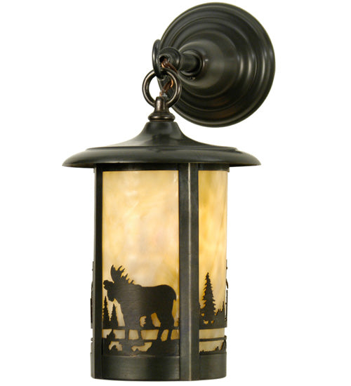 Meyda Lighting Fulton 8" Craftsman Brown Moose Creek Hanging Wall Sconce With Beige Art Shade Glass