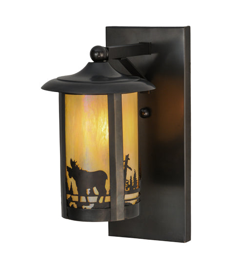 Meyda Lighting Fulton 8" Craftsman Brown Moose Creek Solid Mount Wall Sconce With Beige Iridescent Shade Glass