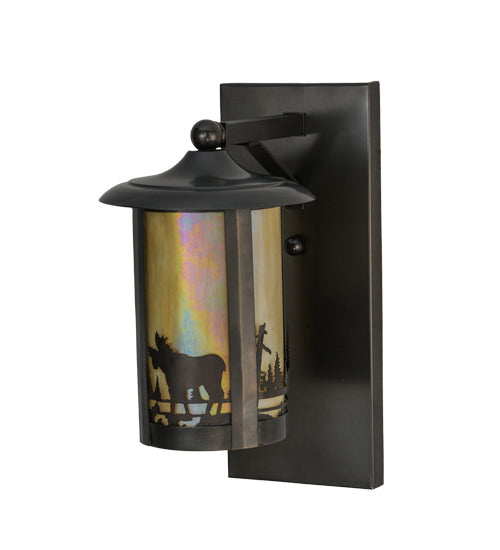 Meyda Lighting Fulton 8" Craftsman Brown Moose Creek Solid Mount Wall Sconce With Beige Iridescent Shade Glass