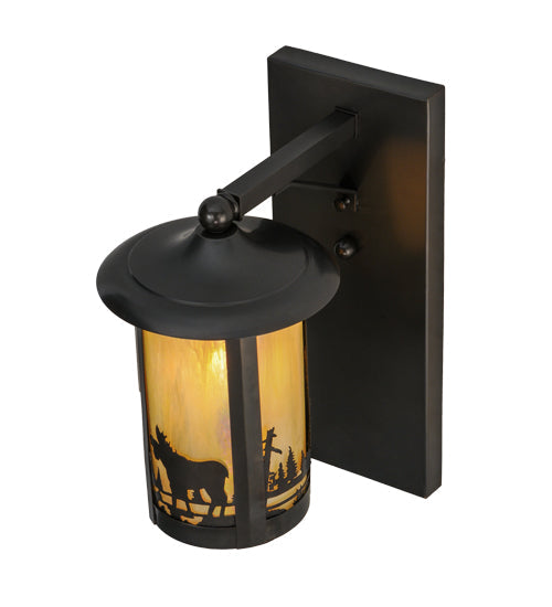 Meyda Lighting Fulton 8" Craftsman Brown Moose Creek Solid Mount Wall Sconce With Beige Iridescent Shade Glass