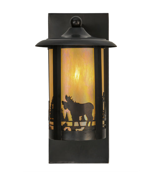 Meyda Lighting Fulton 8" Craftsman Brown Moose Creek Solid Mount Wall Sconce With Beige Iridescent Shade Glass