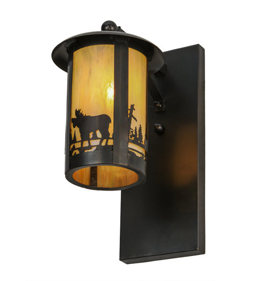 Meyda Lighting Fulton 8" Craftsman Brown Moose Creek Solid Mount Wall Sconce With Beige Iridescent Shade Glass