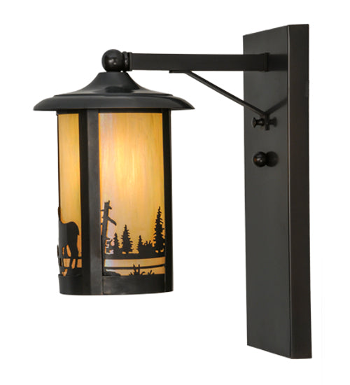 Meyda Lighting Fulton 8" Craftsman Brown Moose Creek Solid Mount Wall Sconce With Beige Iridescent Shade Glass