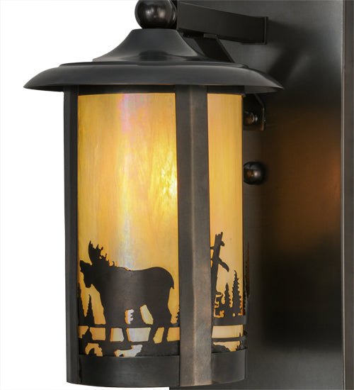 Meyda Lighting Fulton 8" Craftsman Brown Moose Creek Solid Mount Wall Sconce With Beige Iridescent Shade Glass