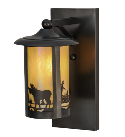 Meyda Lighting Fulton 8" Craftsman Brown Moose Creek Solid Mount Wall Sconce With Beige Iridescent Shade Glass