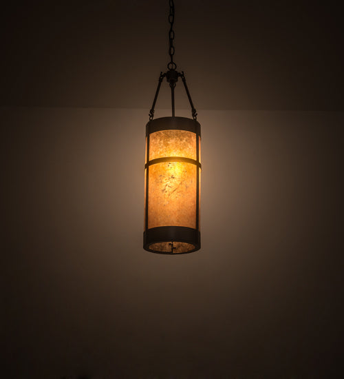 Meyda Lighting Fulton 8" Craftsman Brown Prime Mini Pendant Light With Amber Mica Shade Glass