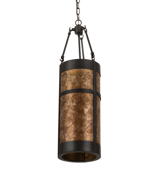 Meyda Lighting Fulton 8" Craftsman Brown Prime Mini Pendant Light With Amber Mica Shade Glass