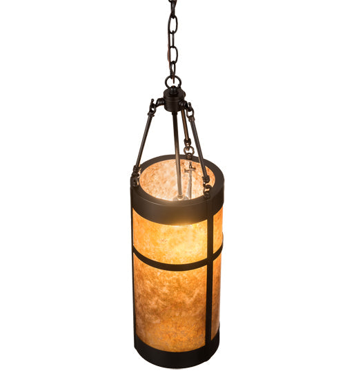 Meyda Lighting Fulton 8" Craftsman Brown Prime Mini Pendant Light With Amber Mica Shade Glass