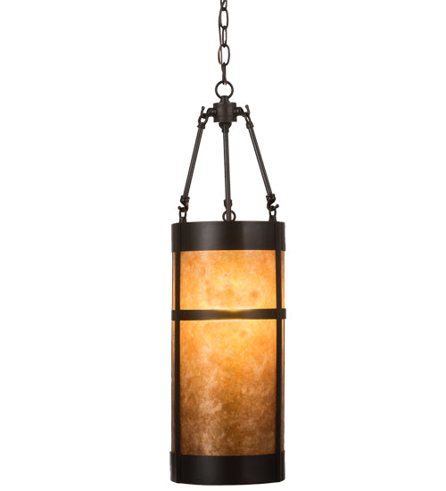 Meyda Lighting Fulton 8" Craftsman Brown Prime Mini Pendant Light With Amber Mica Shade Glass