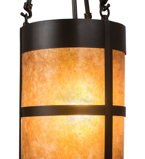 Meyda Lighting Fulton 8" Craftsman Brown Prime Mini Pendant Light With Amber Mica Shade Glass