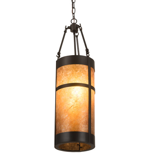 Meyda Lighting Fulton 8" Craftsman Brown Prime Mini Pendant Light With Amber Mica Shade Glass