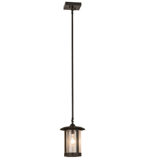 Meyda Lighting Fulton 8" Craftsman Brown Prime Pendant Light With Clear Seeded Shade Glass