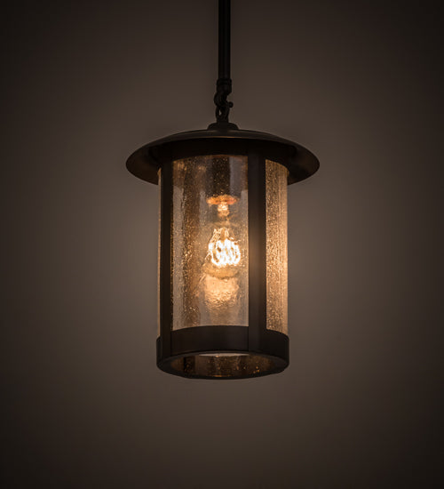 Meyda Lighting Fulton 8" Craftsman Brown Prime Pendant Light With Clear Seeded Shade Glass