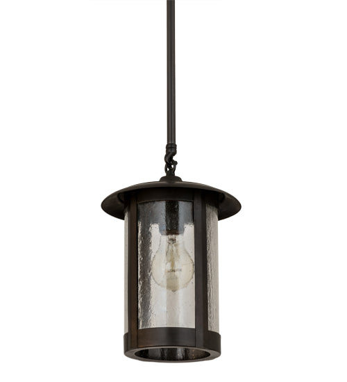 Meyda Lighting Fulton 8" Craftsman Brown Prime Pendant Light With Clear Seeded Shade Glass
