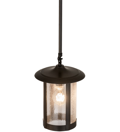 Meyda Lighting Fulton 8" Craftsman Brown Prime Pendant Light With Clear Seeded Shade Glass