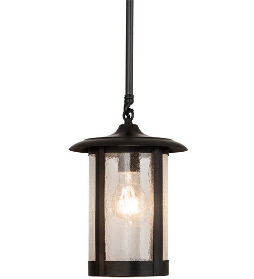Meyda Lighting Fulton 8" Craftsman Brown Prime Pendant Light With Clear Seeded Shade Glass