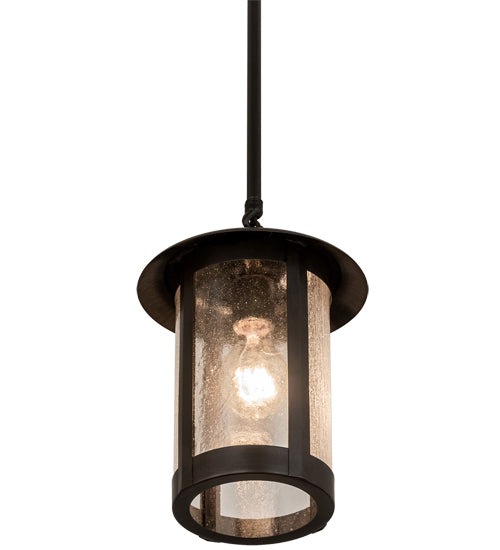 Meyda Lighting Fulton 8" Craftsman Brown Prime Pendant Light With Clear Seeded Shade Glass