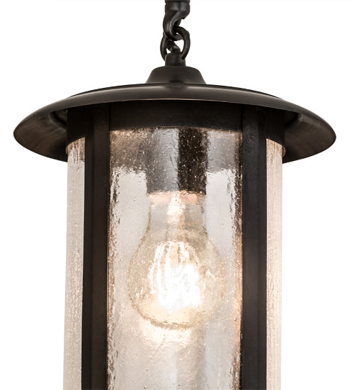 Meyda Lighting Fulton 8" Craftsman Brown Prime Pendant Light With Clear Seeded Shade Glass