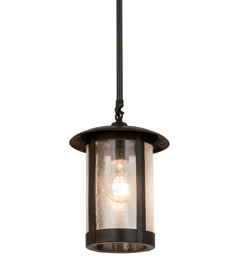 Meyda Lighting Fulton 8" Craftsman Brown Prime Pendant Light With Clear Seeded Shade Glass